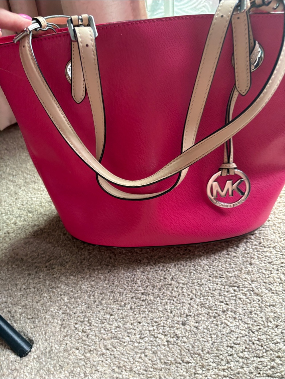 Michael Kors Hot Pink Tote with Beige Straps